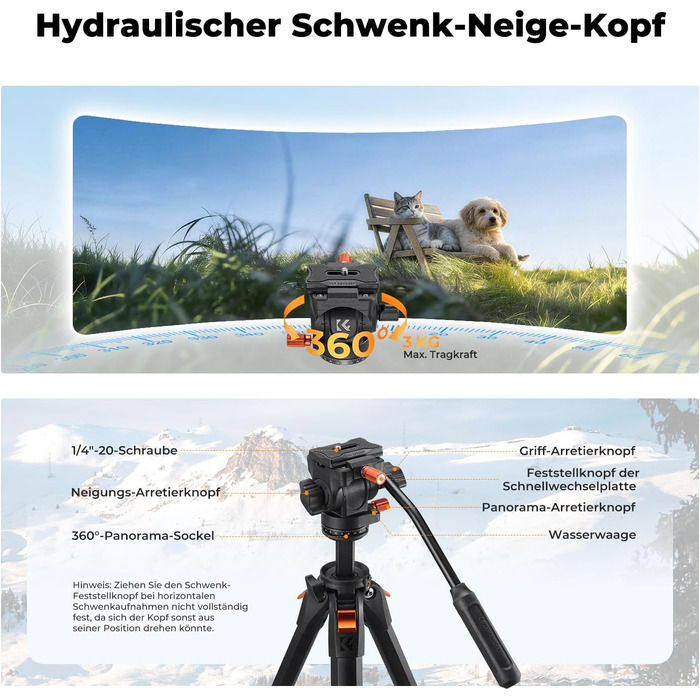 Штатив для камери K&F Concept з гідравлічною головою, алюмінієвий компактний штатив для DSLR, відеоштатив 187 см з тримачем для смартфона та планшета