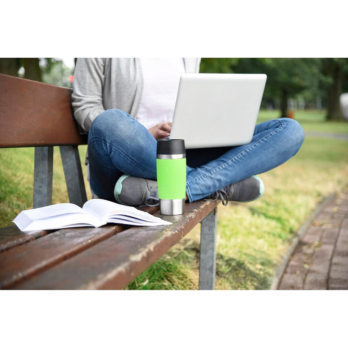 Термокружка Emsa Travel Mug Classic, 360 мл, жовта, з рукавом, 4 години гаряче, 8 годин холодне, 100% герметична