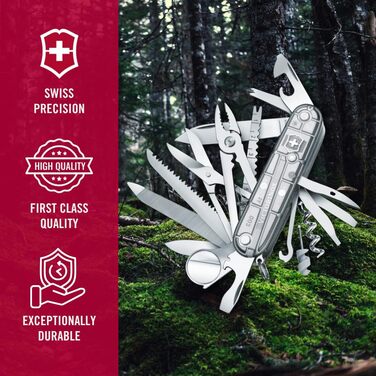 Мультитул Victorinox Swiss Champ: 33 функції, ніж, відкривачка, викрутка, прозорий сріблястий