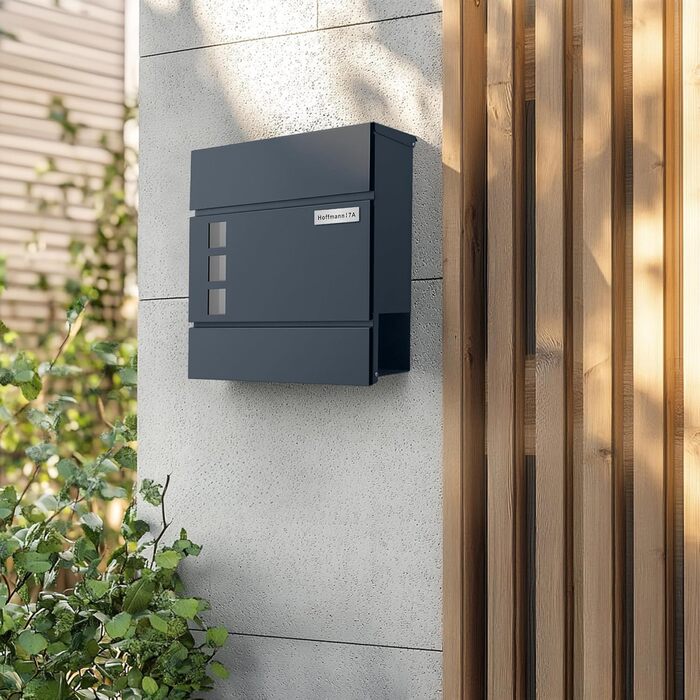 Поштовий ящик Zedelmaier з нержавіючої сталі, персоналізований, настінний, з відділенням для газет, 2 ключі, замок, антрацит 33x31x10 см