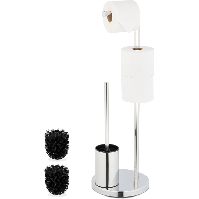 Набір для туалету Relaxdays, нержавіюча сталь, 68 x 22 см, підлоговий тримач для туалетного паперу, щітка для туалету з підставкою, срібний