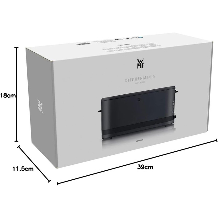WMF Kitchen Mini Long Slot Toaster, 2 Slices with Roll Attachment, Slim Toaster, XXL, Bagel Function, 7 Browning Levels, 900W, Stainless Steel Matte, Black