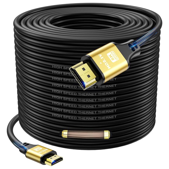 HDMI кабель 4K 25м, Highspeed 2.0, 18Gbps, Ultra HD, Ethernet, Audio Return, HDR, 3D, Arc, сумісний з Xbox, PS5/PS4, HDTV, ноутбук (золотий)