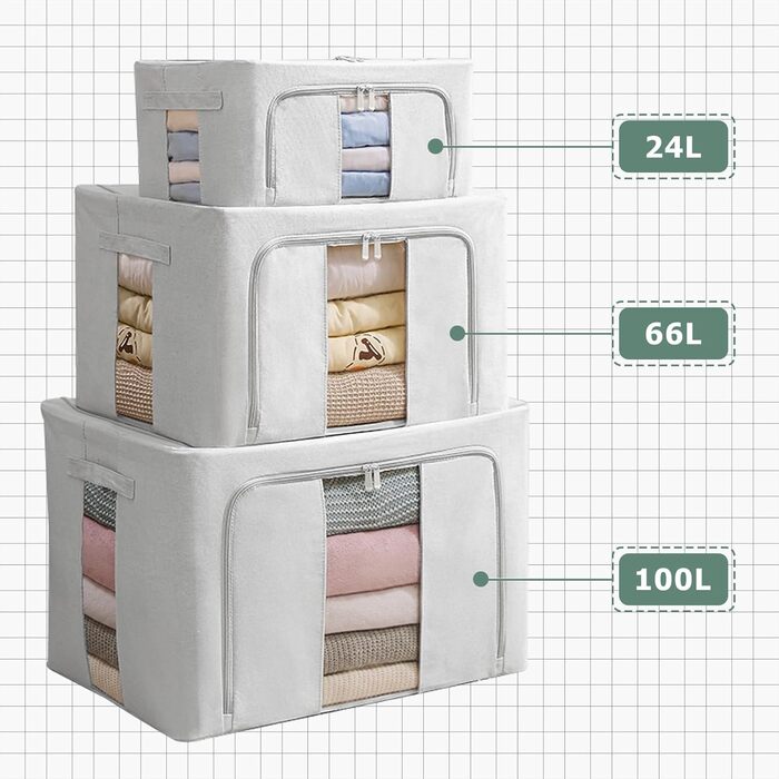 Органайзер для зберігання постільної білизни та одягу, 2 шт. (24L, сірий)