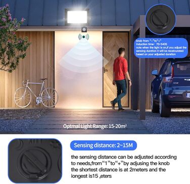LED Floodlight 50W, Outdoor 5000LM, Spotlight 72 LED IP65 Waterproof, Outdoor Floodlight 6500K Cold White, 230V for Garage, Garden 【2 Pieces Black】 (50wgj 6500k Cold White, Motion Sensor)