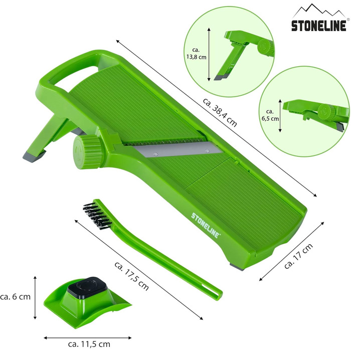 Набір для нарізки овочів STONELINE V: 9 частин для нарізки скибочками, соломкою, кубиками, спіралями. З нержавіючої сталі, з 5 насадок, овочевий слайсер, тертак, фрі-нарізач, мандоліна, кухонний овочевий слайсер (зелений, 3 шт.)