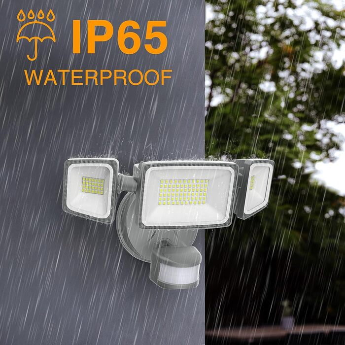 Onforu LED Floodlights with Motion Sensor Outdoor 55W, 5000 LM LED Floodlight, Outdoor Spotlight with Adjustable 3 Heads, 6500 K Cool White Spotlight, IP65 Waterproof Floodlight for Garage, Garden, Yard (Gray)