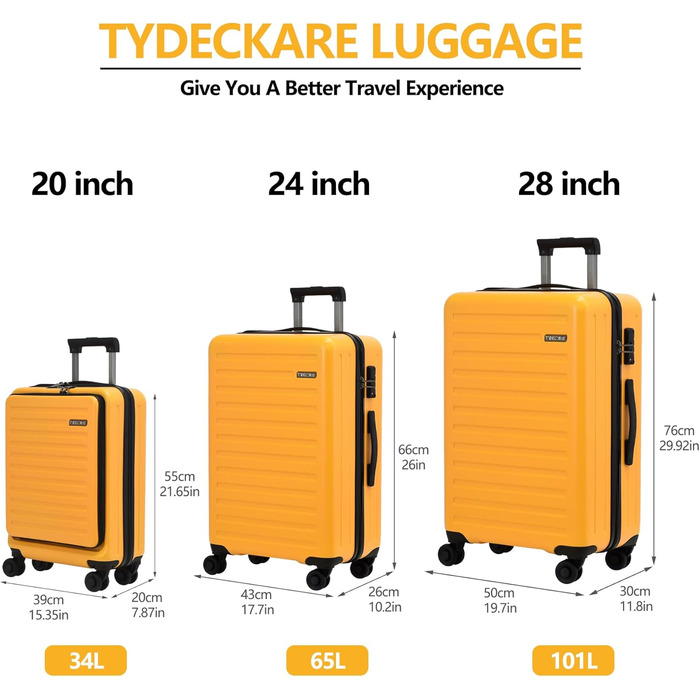 Набір валіз TydeCkare 20/24/28' (3 шт.) з TSA замком, 55/66/76 см, зелений