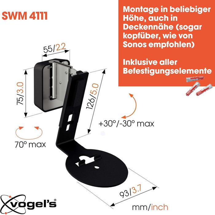 Підставка Vogel's SFS 4113 для Sonos ERA 100: стильна та надійна | Білий колір | З кабелепроводом, сертифікована TÜV | 82 см | 1 шт.