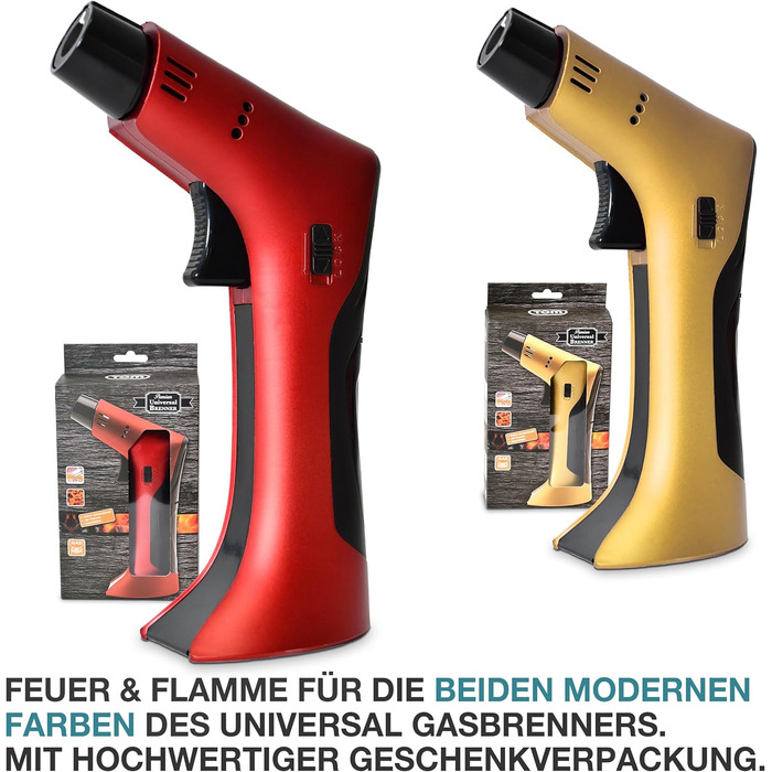 Набір газового пальника TOM Flambierbrenner Jetflame (Червоний) з балоном бутану, професійний кулінарний пальник з замком безпеки для кухні, кемпінгу та майстерні