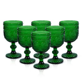 Набір вінтажних келихів для вина, 350 мл, 6 штук, кришталеве скло з рельєфним візерунком, придатне для миття в посудомийній машині, рожевий