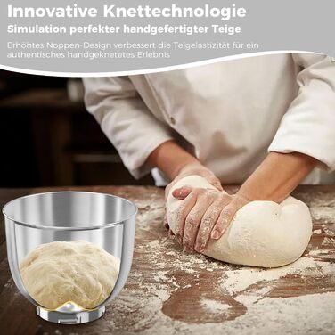 Кухонна машина YASHE 1500W з чашами 4.5 та 5L, 10+ швидкостей, нахильний корпус, гак для тіста, вінчик та насадка для збивання, багатофункціональна