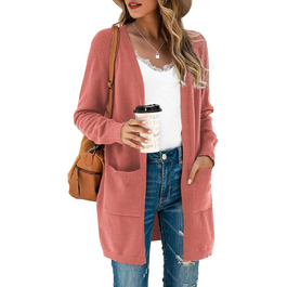 Кардиган жіночий Saodimallsu трикотажний, довгий, легкий, однотонний, з кишенею, темно-рожевий, розмір M