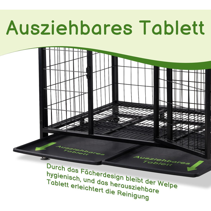 Міцна переносна клітка для собак, 109x76x87 см, 2 двері, фіксуючі колеса, знімний піддон – для середніх та великих собак, чорна