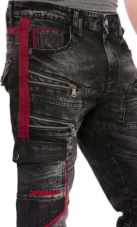 Чоловічі джинси Cipo & Baxx Cargo Regular Fit Straight Biker Used Look чорні W40 L32