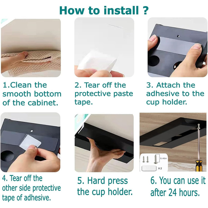 Підвісні тримачі для келихів Runruii – 2 шт, для полиці, шафи, кухні, бару, ресторану (чорний)