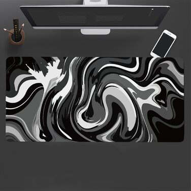 Великий килимок для столу 800x400 мм - ігровий килимок для миші з прошитими краями, неслизька підкладка, килимок для клавіатури та миші Black & White Abstraction