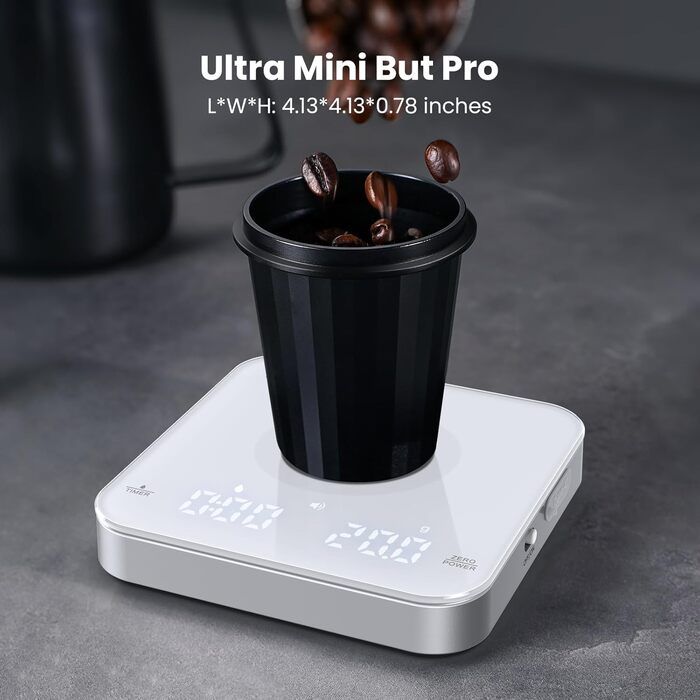 Maestri House Mini Espresso Scale with Timer - Rechargeable 2kg/0.1g Digital Kitchen Scale for Espresso & Pour Over Coffee - Portable & Accurate