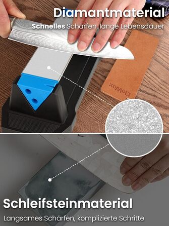 Набір точильних каменів 3-ох сторін, з бруском для заточування, 400/1000/5000 гріт, з нековзною підкладкою, кутовою наставкою та шкіряним ремінцем (діамантовий камінь блакитний)