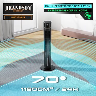 Вентилятор з водяним охолодженням Brandson ECO Design – тихий DC мотор, 9 швидкостей, таймер, іонізація, пульт керування (чорний)