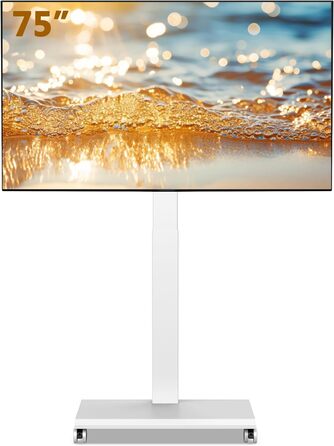 FITUEYES Rolling TV Stand - Mobile TV Cart for 32-75 inch Plasma/LCD/LED TVs - Adjustable Height, Swivel ±30°, Tilt 10°-40° - VESA 600x400mm - White