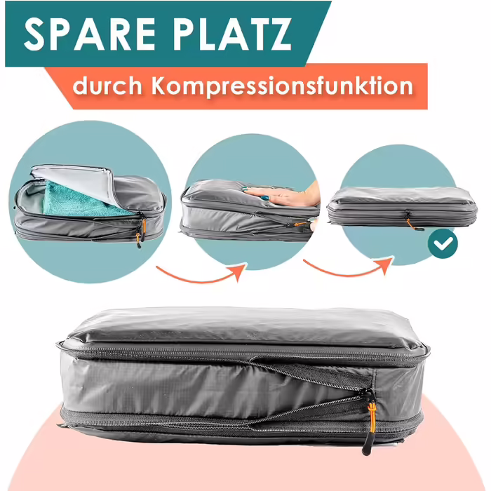 SEESCHWALBE Packing Cubes Set with Compression | Packing Cubes | Pack Bags & Luggage Organizer for Backpack & Travel Suitcase | Extra Lightweight Clothing Bags as Suitcase Organizer (6-piece, grey)