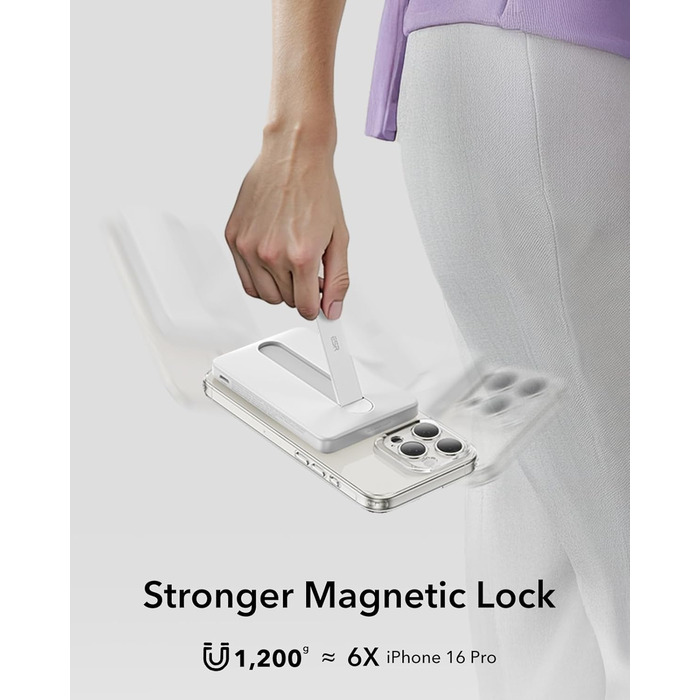 Power Bank ESR MagSafe QI2 з бездротовою магнітною зарядкою, 15W, 5000mAh, USB-C, білий (з підставкою)