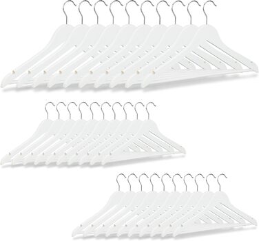 Набір вішалок для одягу Relaxdays з дерева, 30 шт., для штанів, спідниць, суконь, курток, сорочок, з поворотним гачком, 22,50 x 44,50 x 1,00 см, білий