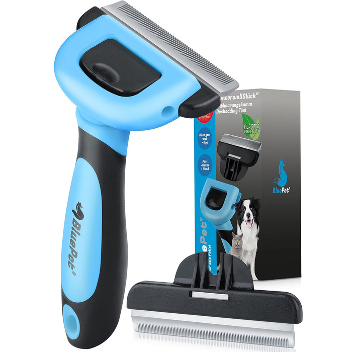 Буршлюк BluePet 2.0 для собак та котів з короткою шерстю: видаляє відмерле волосся та підшерсток. Ідеальна щітка для линьки (L 100mm, блакитний)
