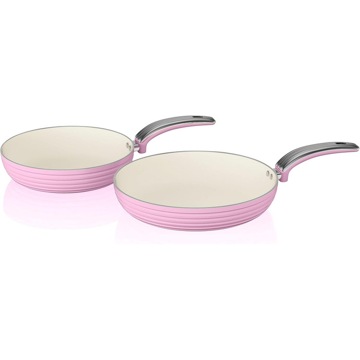 Swan 5-Piece Frying Pan Set, Retro Design, Aluminum, 29.5x47x18 cm (Rose)