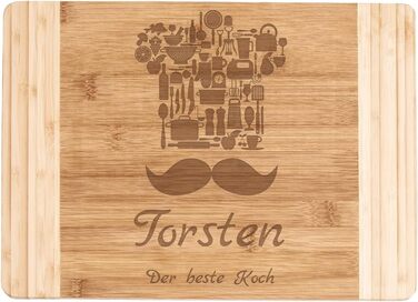 Maverton Bamboo Cutting Board with Engraving - Serving Board - Charcuterie Board solid wood - Size: 35x25 cm - Cutting board for men - for birthdays - for Christmas - chef's hat