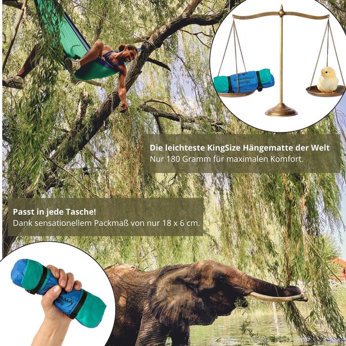 Гамак Amazonas Ultra-Light Adventure Coyote Kingsize - надлегкий, 275x140 см, до 150 кг, зелений (Ice-blue)