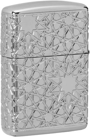 Zippo lighter with Arabic star pattern, high-gloss chrome finish, 49076, High-gloss chrome star, One Size