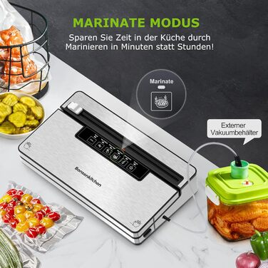 Вакуумний пакувальник Bonsenkitchen: 5 режимів, 8 л/хв, технологія Globefish, 100 пакетів, роликовий пакет