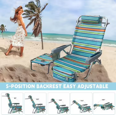 WKFAMOUT Folding Beach Chair with Folding Table, 5 Position Backpack Chair for the Beach, High-Back Camping Chair with Cooler Bag, Adjustable Backrest and Carrier, White 1 Piece (Orange, 2 Pieces)