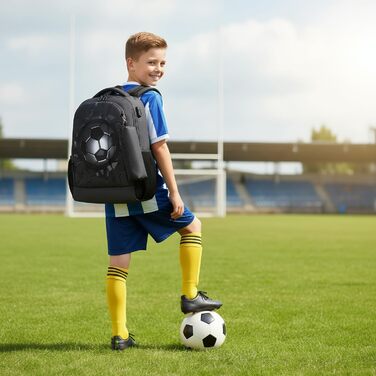 Дитячий рюкзак Cusangel для дівчаток та хлопчиків, ергономічний, регульований, водостійкий, з нагрудним ременем (футбольний, чорний)
