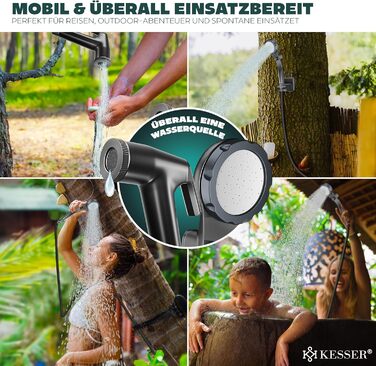 Сонярна душова кабіна KESSER® з насосом та акумулятором 8000mAh. Комплект для кемпінгу: регульована лійка, 2м шланг, пістолет-розпилювач, кріплення. Без бака. Чорний колір