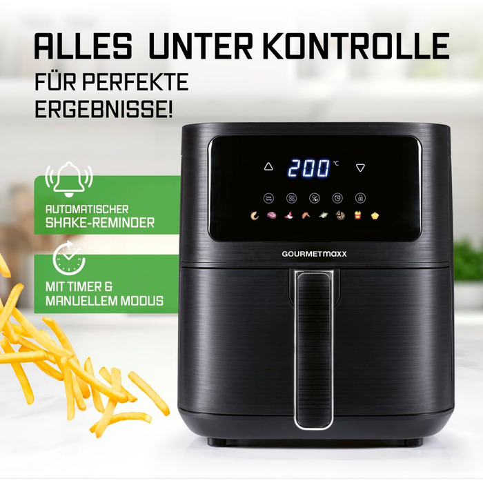 Фритюрниця повітряна Gourmetmaxx AirGenius 9 л з 2 відсіками | 8 програм | Сенсорний дисплей | Для 8 осіб