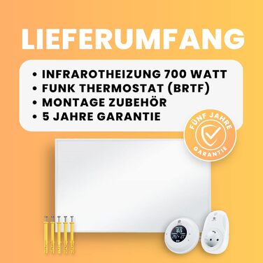 Інфрачервовий обігрівач BR Bringer 450W з термостатом та пультом керування - Економний електрообігрівач з 5-річною гарантією TÜV GS (білий)