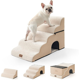 Dog Stairs for Small Dogs, Pet Stairs for Loft Bed made of High-Density Foam, Dog Stairs Dog Ramp with Washable Cover (83x50x57cm-Hole, 5.0) (Beige)