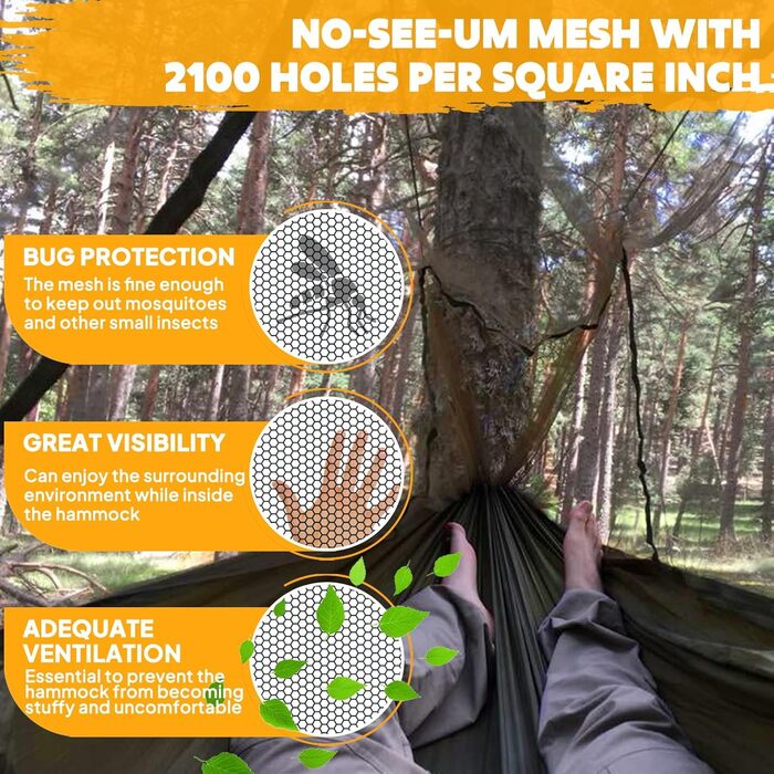 Гамак-москітна сітка NATUREFUN, 300 кг, армійний зелений (300 x 200 см)