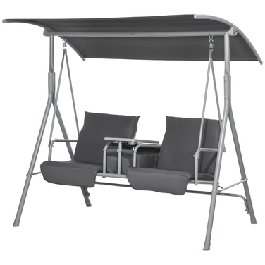 Outsunny Hollywood 2-Seater Swing Bench with Canopy, Bag, Garden Swing with Tray, Holds up to 180 kg, for Garden, Balcony, Black | Aosom