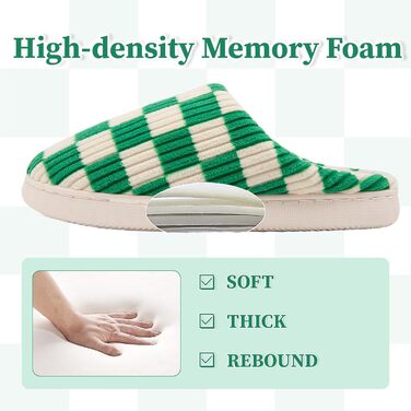 Тапочки халатні Guyarns для дому, чоловічі та жіночі, з м'якого фетру, з піною з пам'яті, в клітинку, з неслизькою підошвою, для спальні, взуття для дому, у формі хмари, зелені, 36/37 EU