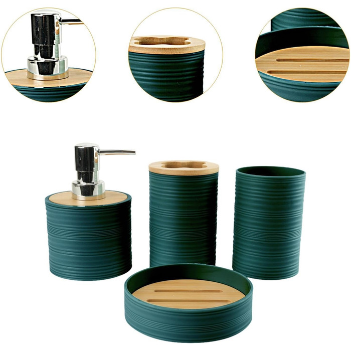 Набір аксесуарів для ванної кімнати Perfk (4 шт.): дозатор мила, тримач для зубних щіток, склянки для ополіскувача, декор для ванної кімнати, зелений (темно-зелений)