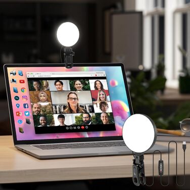 LED кільцева лампа для смартфона та ноутбука, світло для селфі з 3 колірними температурами та 5 рівнями яскравості, USB світло для відеоконференцій, Zoom, YouTube, TikTok, макіяжу, фотографії