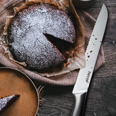 Срібний кухонний ніж Hecef з порожнистим руків'ям, високоглянцевий, з захисною піхвою, 20 см