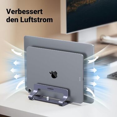 Підставка для ноутбука UGREEN з алюмінію (3 слоти) - вертикальна підставка для MacBook Pro/Air, iPad, Huawei, Surface, Dell, HP