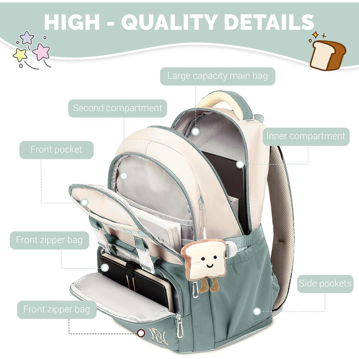 Шкільний рюкзак IvyH для дівчаток, водонепроникний, для 5-9 класів, з великою місткістю, зелений