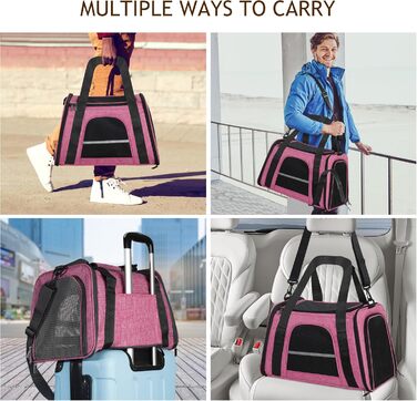 Транспортна сумка для котів HiCaptain, складана, з плечовим ременем, м'яка, для маленьких собак та цуценят до 7 кг (рожева), 46 x 29 x 30 см