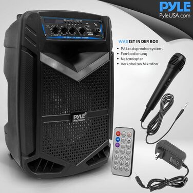 Pyle PA Bluetooth Partybox: Караоке-машина з мікрофоном, 400W, 8” сабвуфер, Bluetooth, USB/SD, радіо, світлові ефекти